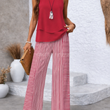 Rosalvina™ | Conjunto cor-de-rosa com top liso e calças às riscas