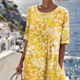 Piedade™ | Vestido midi floral com corte em A