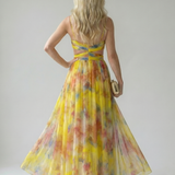 Isaltina™ | Vestido maxi transpassado com efeito degradé e alças finas