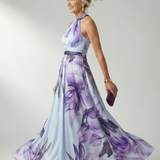 Argentina™ | Vestido maxi halter com estampado floral grande