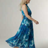 Silvana™ | Vestido midi com decote halter e cintura franzida