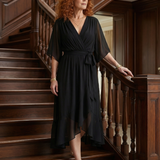 Elvira™ | Vestido midi drapeado com cinto e mangas até ao cotovelo