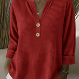 CELIA | T-shirt de gola Henley com textura e botões
