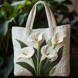 Elmira™ | Mala tote acolchoada artesanal com estampado de copos-de-leite brancos