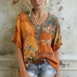Adriana™ | Blusa Vintage com Estampado de Libélulas
