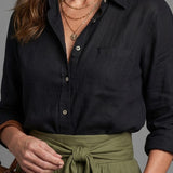 Vera™ | Conjunto de Blusa Preta e Saia Midi Verde-Oliva