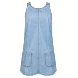 Herculana™ | Vestido de ganga sem mangas com franzido