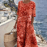 Piedade™ | Vestido midi floral com corte em A