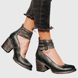 Casilda™ | Botim Vintage de Salto Grosso com Fivelas
