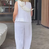Trindade™ | Conjunto Branco de Blusa e Calças Longas