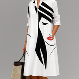 Herculana™ | Vestido midi branco às riscas