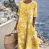 Piedade™ | Vestido midi floral com corte em A