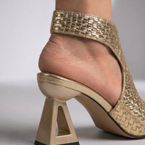 Graciana™ | Sandália Elegante Entrançada com Salto Geométrico