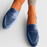 Llnica Mocassins de Veludo Azuis com Detalhe Patchwork e Biqueira Redonda
