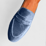 Llnica Mocassins de Veludo Azuis com Detalhe Patchwork e Biqueira Redonda