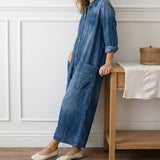 Pombinha™ | Vestido maxi de ganga com botões e mangas compridas