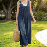 Genoveva™ | Vestido maxi de ganga lavado com alças