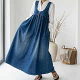 Genoveva™ | Vestido maxi de ganga lavado com alças