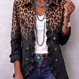 Sabina | Blazer preto com padrão leopardo e folhos